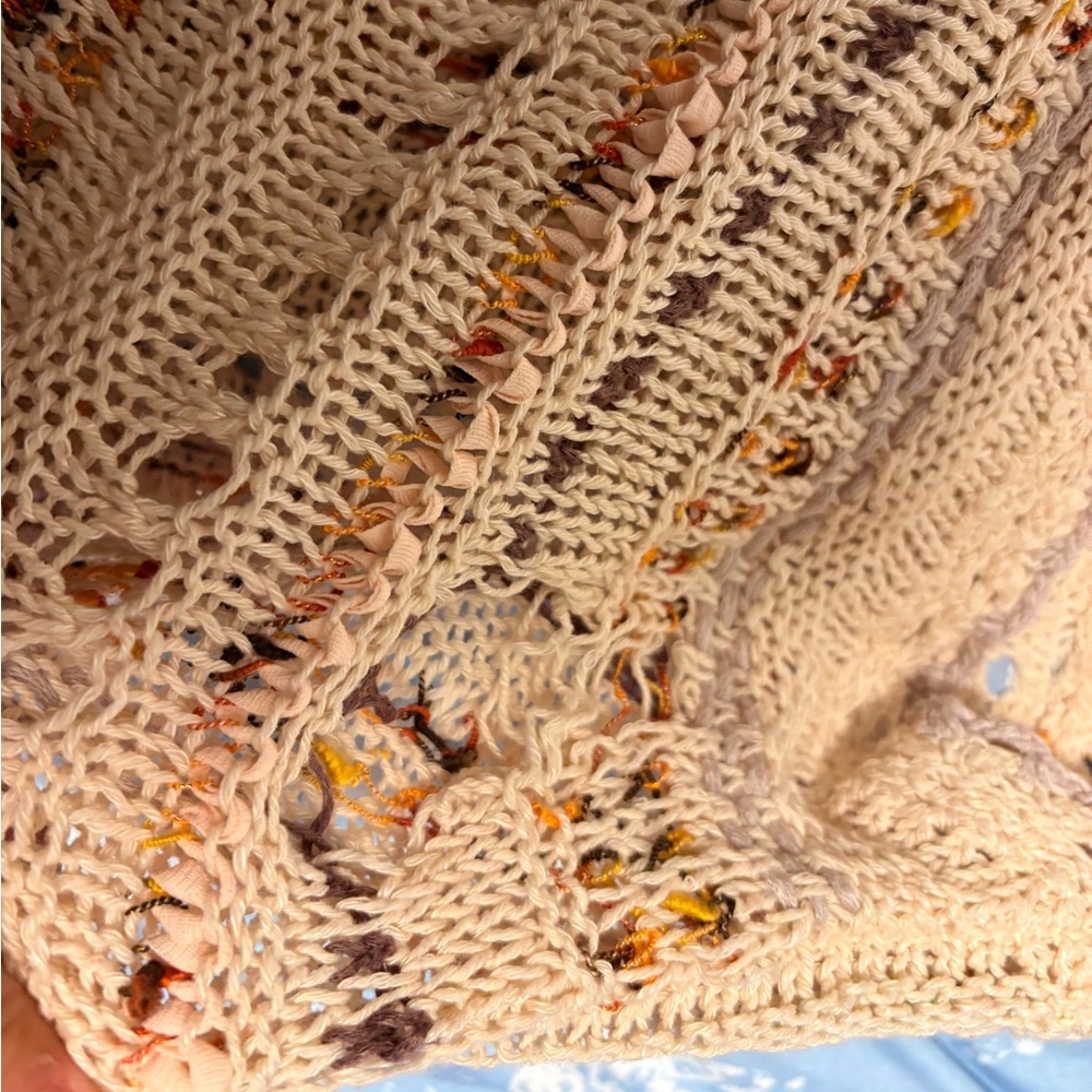 Moth Beige and Multicolor Crochet Poncho - Picture 2 of 4